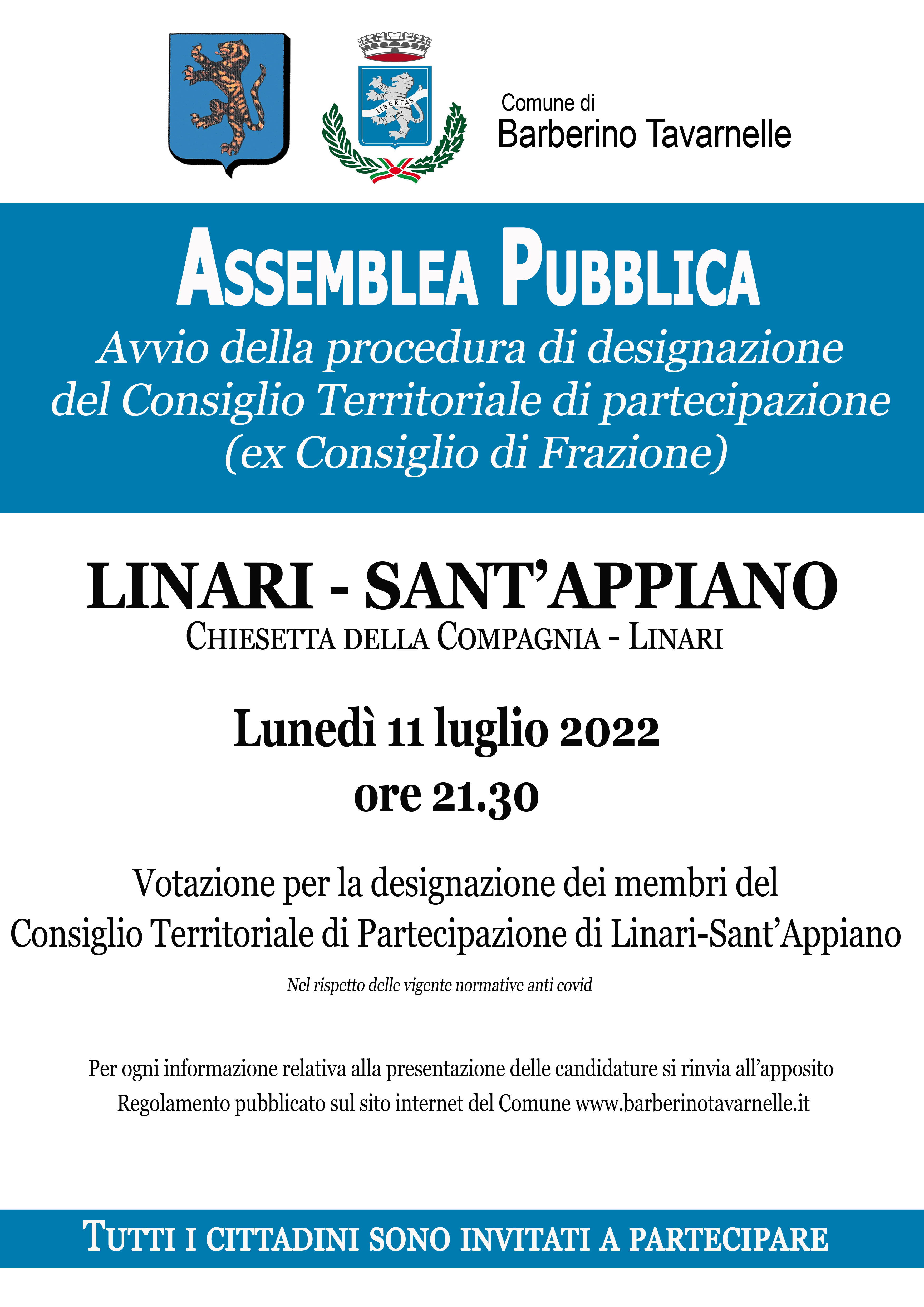 Locandina votazione Consigli Territoriali di Partecipazione Linari - Sant'Appiano