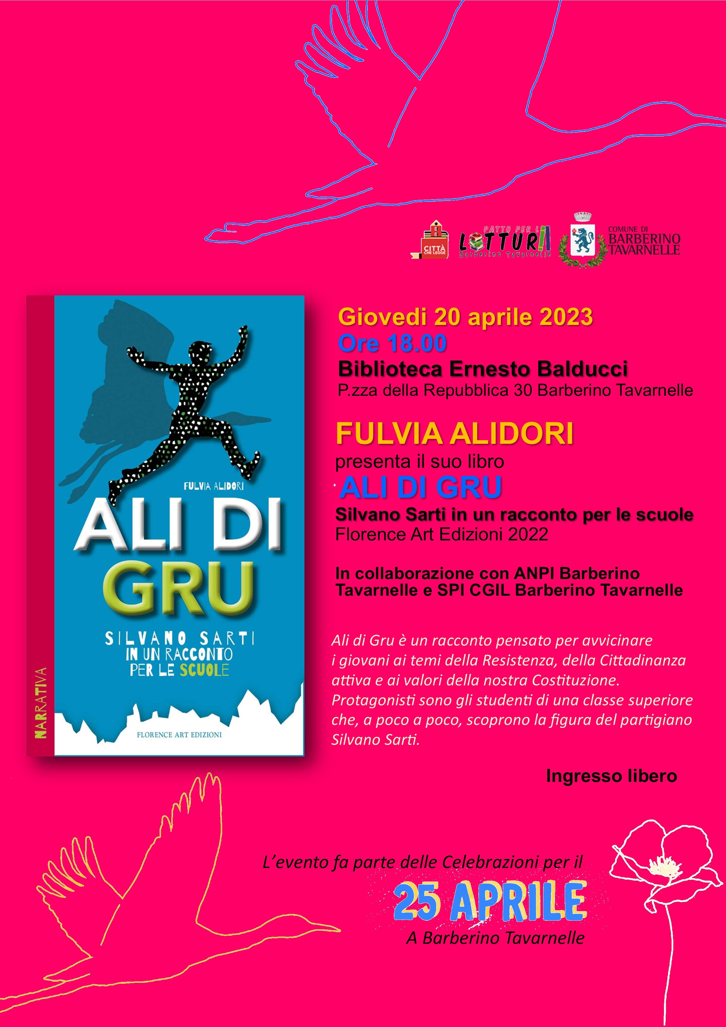 Locandina presentazione libro Ali di Gru, un racconto per le scuole