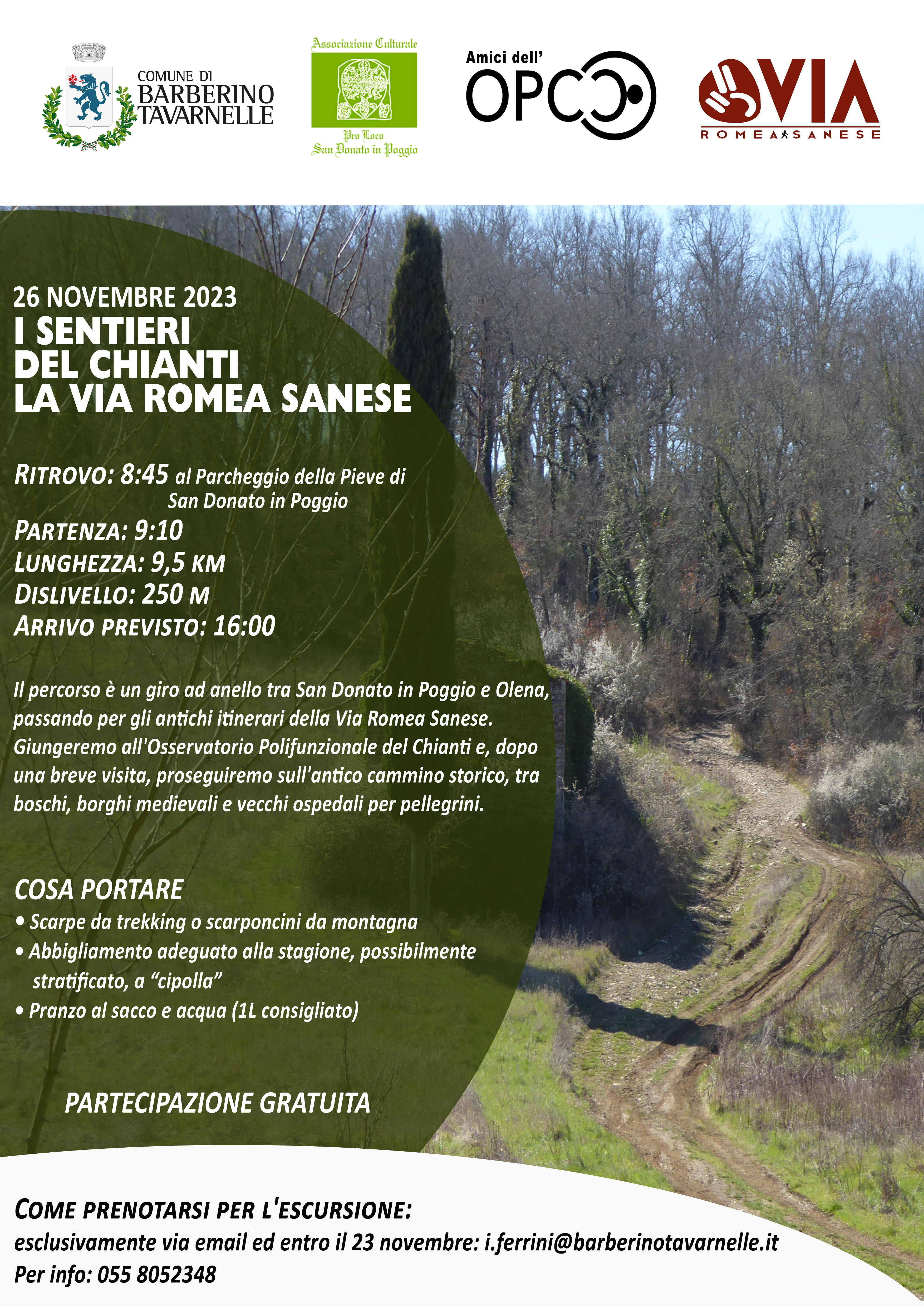 Locandina trekking 26 novembre 2023 Via Romea Sanese